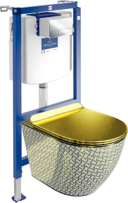 Produktbild von DOMINO Villeroy&Boch ViConnect H112 Vorwandelement Unterputz WC mit Bedienplatte + Wand Hänge Tiefspül WC Sofi Slim Golden Never Die |WC Komplettset |