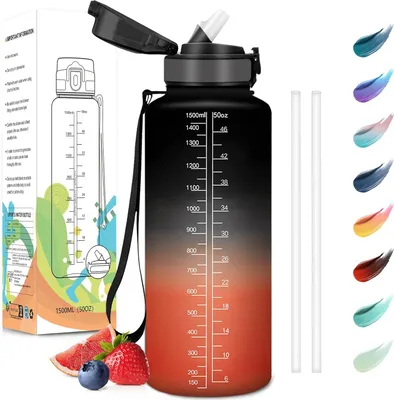 Produktbild von Motswedi Trinkflasche, 1.5L BPA-Frei, Trinkflasche mit Strohhalm, Kohlensäure Geeignet,Trinkflasche Sport, Auslaufsicher, Wasserflasche, Sport für