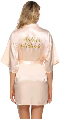 Produktbild von Satijnen Kimono Badjas für Braut & Brautjungfrauen V-Hals Damenmantel mit Riemen (XL, Champagner für die Mutter der Braut)