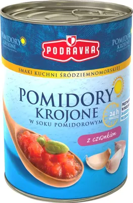 Zdjęcie produktu dla Podravka Pomidory Krojone W Soku Pomidorowym Z Czosnkiem 400 G