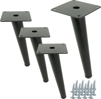 Image de 4 x pieds de meuble métalliques "Stiletto" noir, 18 cm - pieds de table élégants et stables pour commodes, armoires TV et tables basses, vis de montage comprises
