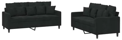 Produktbild von vidaXL 2-tlg. Sofagarnitur mit Kissen Schwarz Samt