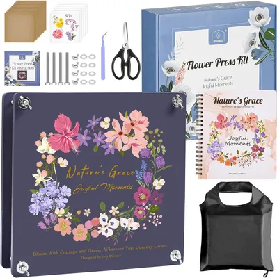 Productafbeelding van Grote bloemenpers set voor volwassenen met ontworpen omslag en doe-het-zelf album, 27,7 x 27,7 cm, 10 lagen plantenpers en plantendrooggereedschapset