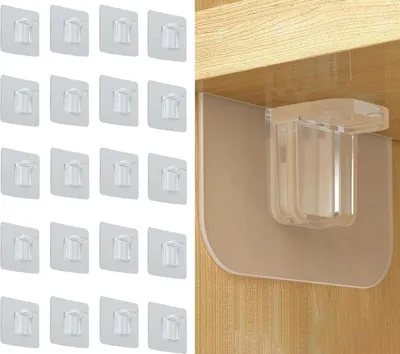 Produktbild von 20 Stück Einlegeboden Halter, Regalbodenträger, Selbstklebend Regalbrett Halterung, Regalhalterung, transparent ohne Bohren, für Glashalter, Schränken, Regalbretter, Einlegeboden Kleiderschrank