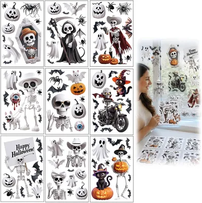 Zdjęcie produktu dla Naklejki tematyczne, Halloween, dekoracje bez kleju, 9 arkuszy