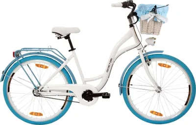 Produktbild von Goetze Style 26 Zoll City Bike, 43 cm Rahmen, 3-Gang Shimano Nexus, Rücktrittbremse & V-Bremse, LED-Beleuchtung, Gepäckträger, Rattankorb mit Bezug