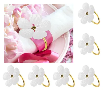 Image de Supports-serviettes - Lot de 6 - Motifs floraux - Or et blanc