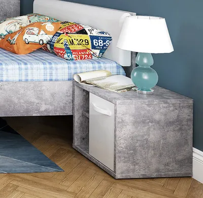 Image de Table de chevet, 44 cm, béton, gris clair, blanc, finition brillante