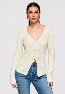 Produktbild von LARICA Figurbetonte Strickjacke mit V-Ausschnitt OW-SWCD-0100 yellow S/M
