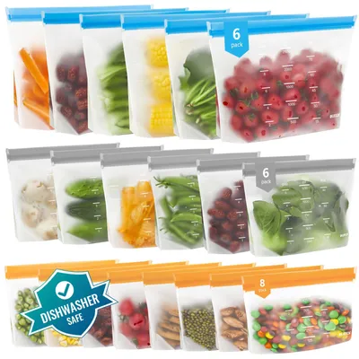 20 wiederverwendbare Silikon-Gefrierbeutel mit Ziplock-Verschluss