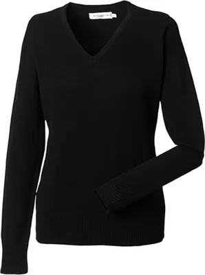 Produktbild von Russel Damen Pullover Pulli Sweater Sweatshirt V-Ausschnitt langarm, Größe:2XL, Farbe:Schwarz