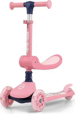 Image de Milly Mally Scooter Fuzzy - Trottinette d'équilibre à trois roues avec siège, roues lumineuses LED, guidon réglable en hauteur, sûre et stable pour les enfants à partir de 18 ans