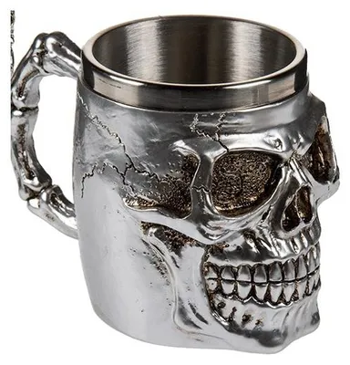 Produktbild von Kaffeebecher mit Totenkopf - silber - Edelstahl - 16 x 11 cm - Bikers