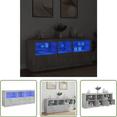 Produktbild von The Living Store Sideboard mit LED-Leuchten Betongrau 162x37x67 cm