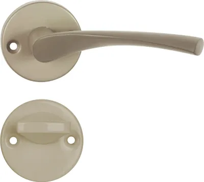 Produktbild von DOMINO Türgriff Drückergarnitur WC - Badezimmer Set | Rund-Rosette | Türbeschlag für Badezimmertüren | Set WC - Rosetten-Garnitur | Türklinke aus Aluminium | Nickel Türdrückergarnitur | EVA-R M9