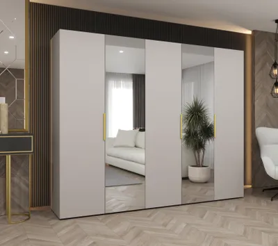 Obrázek produktu pro Šatní skříň 250 cm KUBRA - kašmírová / zlatá