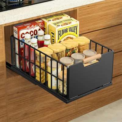 Obrázok produktu pre Teleskopická zásuvka, kovový organizér do skrinky s koľajničkami, 40 x 25 x 18 cm, do kuchyne