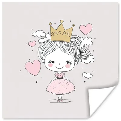 Produktbild von MuchoWow® Poster Prinzessin - Krone - Rosa - Mädchen - Pastell 100x100 cm - Babyzimmer
