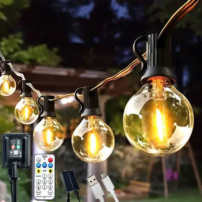 Produktbild von LUMILED Solárne rozprávkové svetlá pre vonkajšie použitie 19,55M G40 40x LED + 2 náhradné žiarovky, 8 prevádzkových režimov, s diaľkovým ovládaním, solárny panel s batériou 2400mAh, teplá biela 2700K IP44 solárne rozprávkové svetlá guľové žiarovky solárne lampy záhradné vonkajšie rozprávkové svetlá
