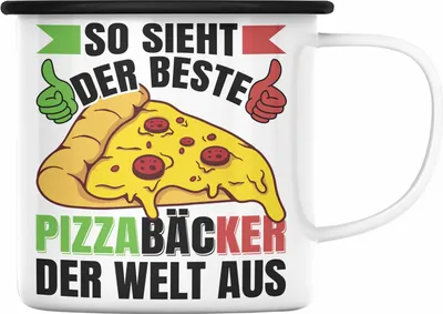 Produktbild von Trendation - Pizzabäcker Geschenk Emaille Tasse Lustiger Spruch Geschenkidee Pizza-Bäcker (Schwarz)