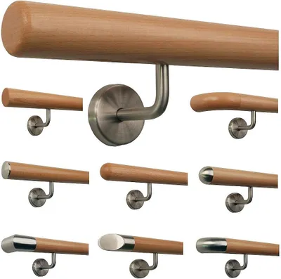 Produktbild von TIBU Buche Holz Handlauf Geländer 0,3m - 5m, Länge 400 cm, Ende Radius gefräst und 5 gewinkelte Halter