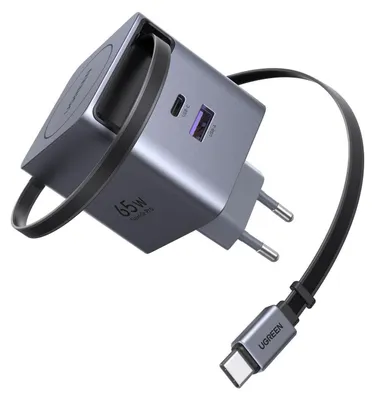 Zdjęcie produktu dla UGREEN 65825 Szybka ładowarka GaN ze zwijanym kablem 65W