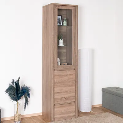 Produktbild von Vitrine Selun 10, Farbe: Eiche Trüffel - 197 x 50 x 43 cm (H x B x T)