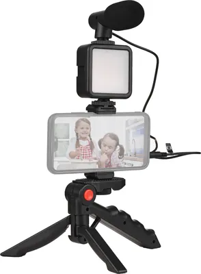 Zdjęcie produktu dla Zestaw do nagrywania wideo na smartfona: Mini-LED lampa wideo + mikrofon kierunkowy + regulowany uchwyt na telefon + statyw z regulacją jasności, idealny do nagrywania vlogów, transmisji na żywo, wideokonferencji i zdjęć