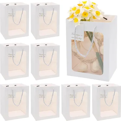 Produktbild von 10 Stück Kraftpapier Geschenktüten mit Fenster - Papier Einkaufstaschen - Tragetasche - Geschenktüte - Weiße Karten - Geburtstag Hochzeit - Feier - Lebensmittelaufbewahrung