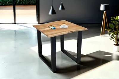 Produktbild von Esstisch Baumkante massiv Akazie natur 80 x 80 schwarz MUNDRA