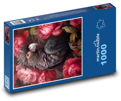 Zdjęcie produktu dla Puzzle 1000 Czarny kakadu w kwiatach - martinpuzzle