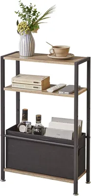 Productafbeelding van Bijzettafel met opbergrek 3 niveaus,, hout en metaal, voor woonkamer
