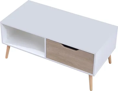 Produktbild von Couchtisch mit Schublade im skandinavischen Stil weiß FREJA