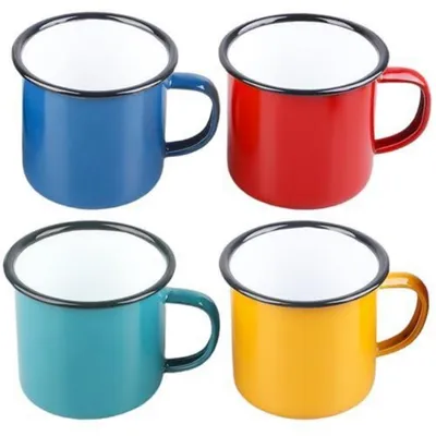 Produktbild von Emaille Tasse 4er-Set 350 ml Rot/Blau/Grün/Gelb Mehrweg Camping Becher