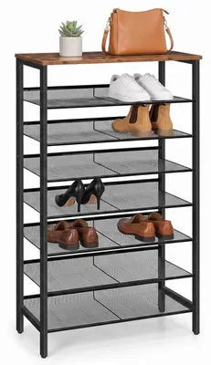 Produktbild von Relaxdays Schuhregal Industrial, 8 Ebenen, HBT: 137x75x30 cm, Schuhständer, Ablage in Holzoptik, Metall, schwarz/braun