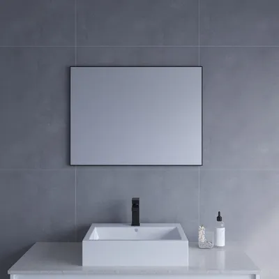 Produktbild von Spiegel Wandspiegel mit Schwarzem Alurahmen Badezimmer 80x60 cm,vertikal oder horizontal montierbar,Slim-Design