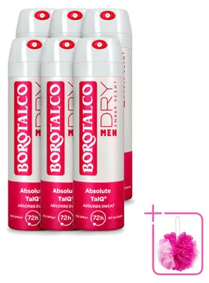 Image de 6 sprays déodorants Borotalco Men Amber - 150 ml - Pack économique - 6 pièces