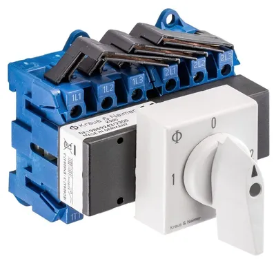 Schalter 3-polig 90°, 1-0-2, 32A, 11kW, Klickbefestigung, DIN