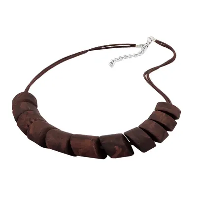 Produktbild von Kette Schrägperle Kunststoff braun-marmoriert Kordel dunkelbraun 45cm braun 20x15mm