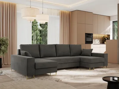 Produktbild von MKS MEBLE Ecksofa U mit Schlaffunktion und Bettkasten, Wohnlandschaft U-form - DORIAN U - Dunkelgrau Velvet