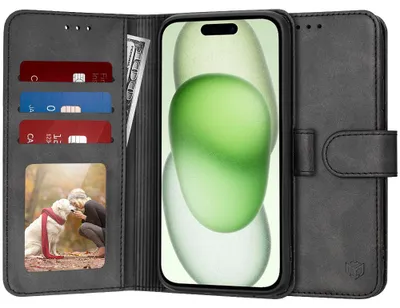 Produktbild von Techsuit Diary Book Wallet Klapphülle für Apple iPhone 15 Plus - Schwarz