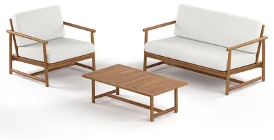 Produktbild von home24 Loungegruppe - 3-teilig - Akazie massiv / Webstoff - Akazie Braun / Creme