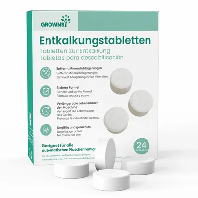 Produktbild von Grownsy Entkalkungstabletten, 24 Stück – Kompatibel mit Momcozy, Baby Brezza Flaschenspülmaschinen u.a. Wirksame Reinigung für Flaschenwärmer