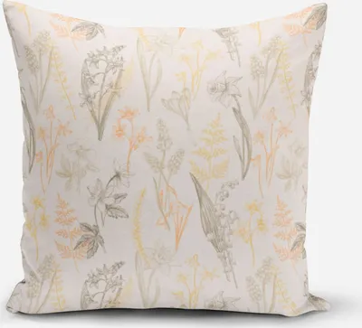 Produktbild von SCHÖNER LEBEN. Kissenhülle Gräser Blumen wollweiß orange gelb Größe 80x80cm (HxB) 80x80cm (HxB) Größe
