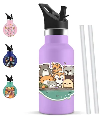Produktbild von Edelstahl-Trinkflasche 350ml lila BPA-frei mit Strohhalm Motswedi