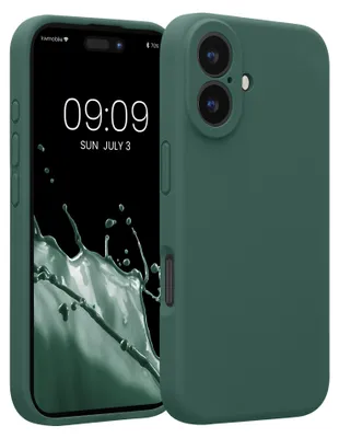Produktbild von kwmobile Handyhülle für Apple iPhone 16 Hülle - gummierte Handy Silikon Case für iPhone 16 - Schutzhülle Cover - Tannengrün