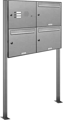 Produktbild von 3er Edelstahl Briefkasten Standanlage Freistehend mit Klingel