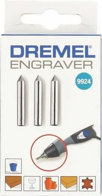 Immagine prodotto di DREMEL 9924 Punte per incisione in metallo duro, set da 3, per incisore Dremel 290, incisione su legno, metallo e plastica, incl. sagoma