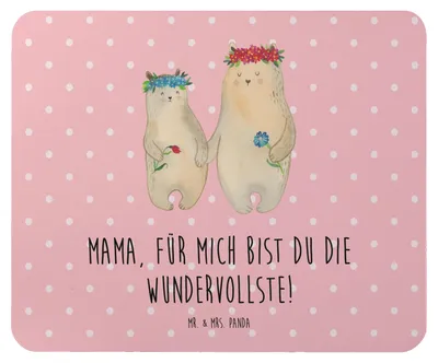 Produktbild von Mr. & Mrs. Panda Mauspad Bären mit Blumenkranz - Rot Pastell - Geschenk, Vorbild, Kinder, pc, laptop, Mouse Pad, gummi, Muttertag, Familie, Mousepad, Mutter