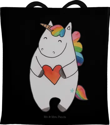 Produktbild von Mr. & Mrs. Panda Schultasche Einhorn Herz - Schwarz - Geschenk, Unicorn, Freundin, Tote Bag, Lustig, Tasche, Jutebeutel, Einhörner, Shopping, Beutel